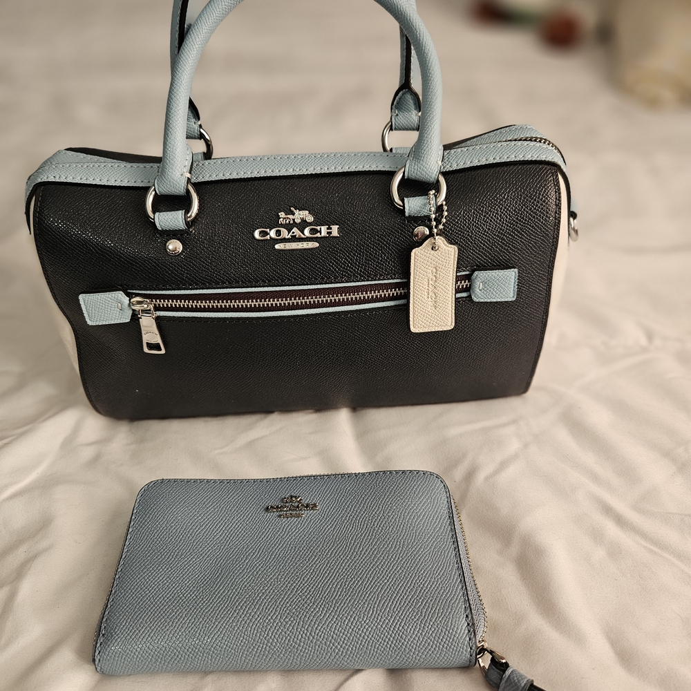 Coach Black and Light Blue Satchel Set